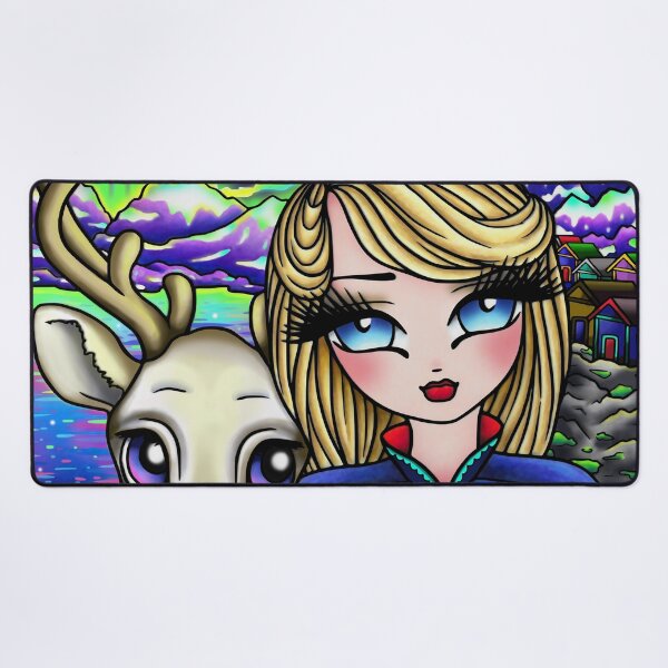 Item preview, Northern Lights Reindeer and Blonde Cutie Whimsical Fantasy Art designed and sold by hannahlynnart.