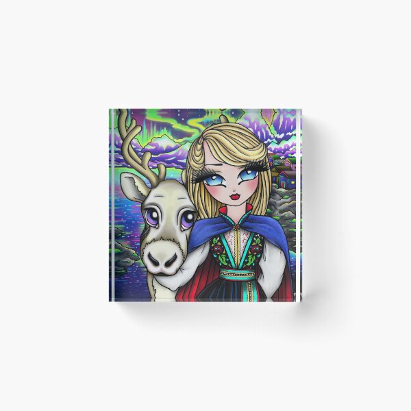 Item preview, Northern Lights Reindeer and Blonde Cutie Whimsical Fantasy Art designed and sold by hannahlynnart.