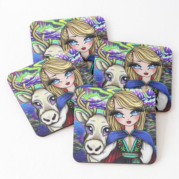 Item preview, Northern Lights Reindeer and Blonde Cutie Whimsical Fantasy Art designed and sold by hannahlynnart.