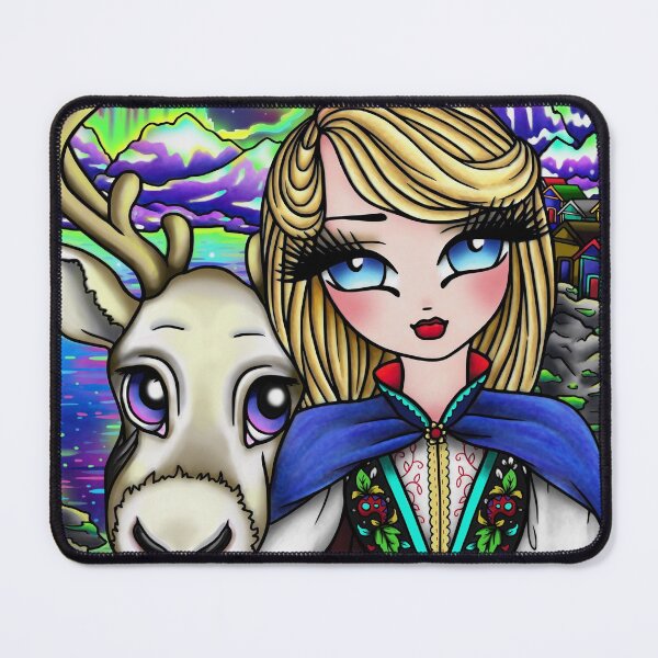 Item preview, Northern Lights Reindeer and Blonde Cutie Whimsical Fantasy Art designed and sold by hannahlynnart.
