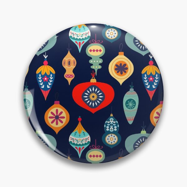 Item preview, Festive vintage decoration Christmas tree ornaments illustration on navy background designed and sold by IevaLiART.