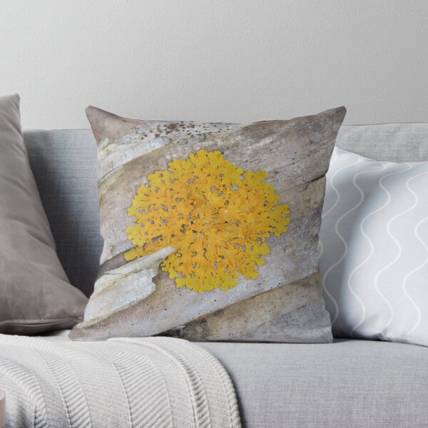 Yellow Lichen on a Log Throw Pillow