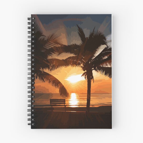 Item preview, Drawing in front of the sea with sunset and some palms designed and sold by rubenarocho.