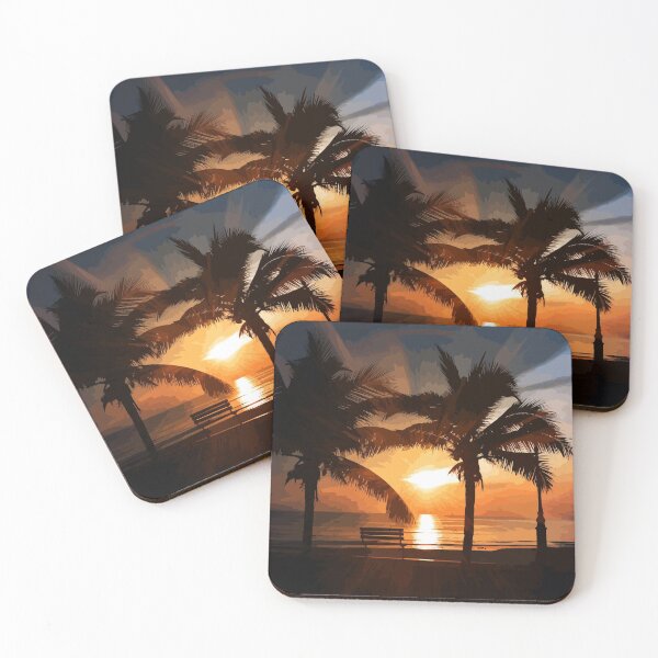 Item preview, Drawing in front of the sea with sunset and some palms designed and sold by rubenarocho.