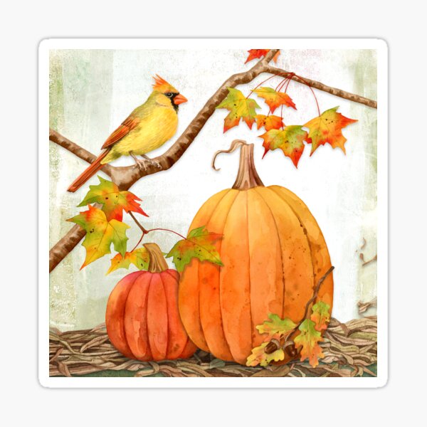 Fall Cardinal and Pumpkins Sticker