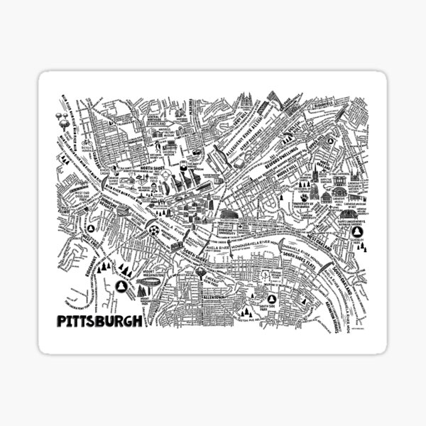 "Pittsburgh Street Map " Sticker for Sale by fiberandgloss Redbubble