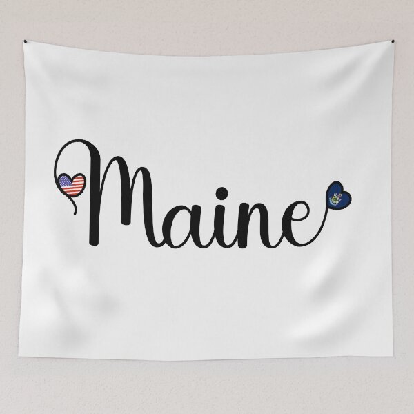 Item preview, I Love Maine - Maine Script With Heart Shaped Flags designed and sold by molamode.