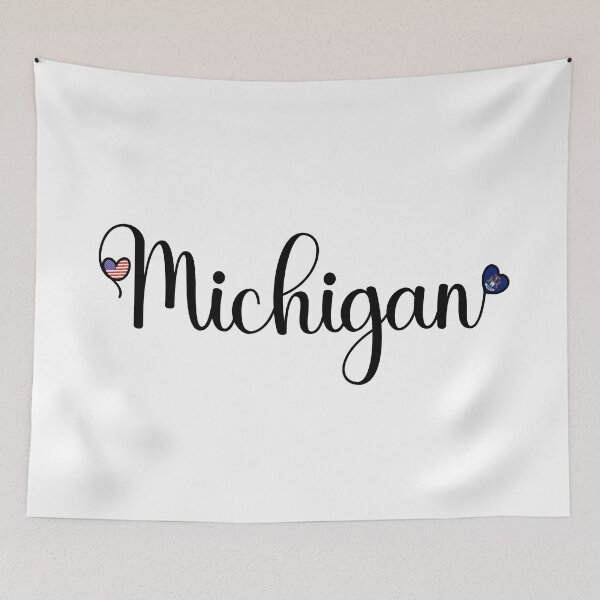 Item preview, I Love Michigan - Michigan Script With Heart Shaped Flags designed and sold by molamode.