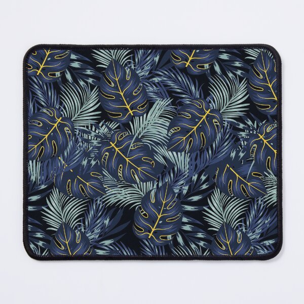 Item preview, blue floral Fashionable seamless tropical pattern with bright plants and leaves on a black background designed and sold by Ckh1985.