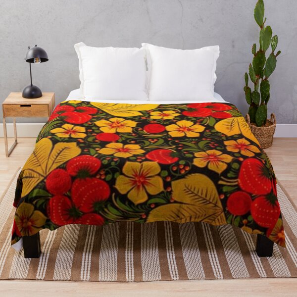 Item preview, Russian Khokhloma Golden Flowers, Leaves and Red Strawberries Pattern designed and sold by silviaol.