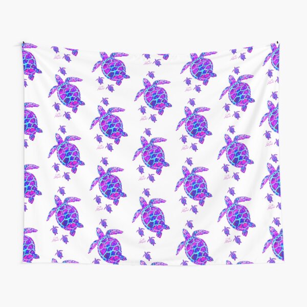 Sea Turtle with babies pink and blue Tapestry