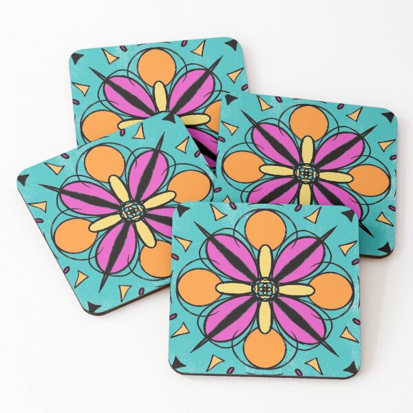 Item preview, Colorful mandala - geometric pattern - aqua, pink, orange, yellow designed and sold by thephoenixsoul.