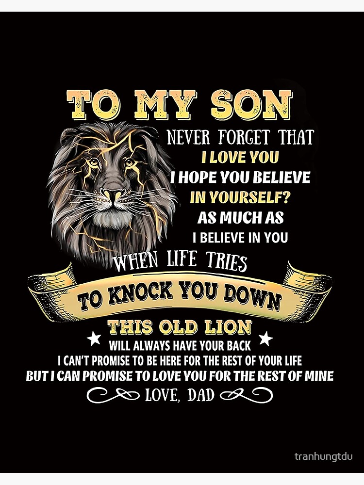 Impression rigide for Sale avec l'œuvre « Cadeau à mon fils de papa, Lion à  mon fils de papa, n'oublie jamais que je t'aime » de l'artiste tranhungtdu