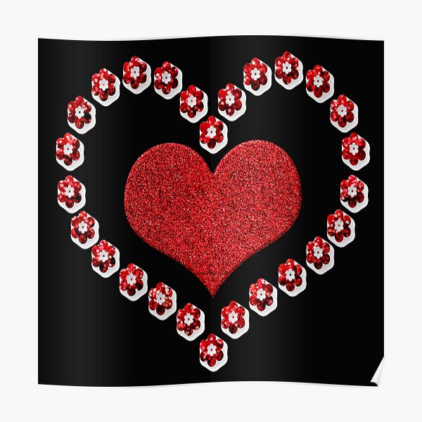 Red Glitter 2 Hearts in 1 Poster