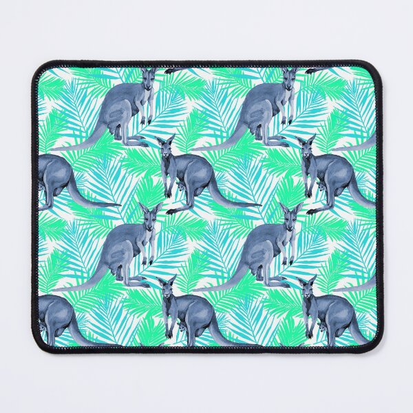 Item preview, Blue Watercolor Kangaroos Tropical Leaves designed and sold by FlossieShop96.