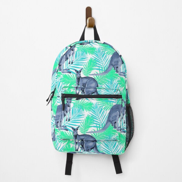 Item preview, Blue Watercolor Kangaroos Tropical Leaves designed and sold by FlossieShop96.