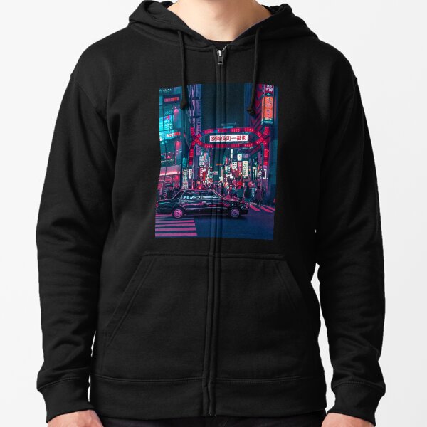 Cyberpunk Tokyo Street Zipped Hoodie