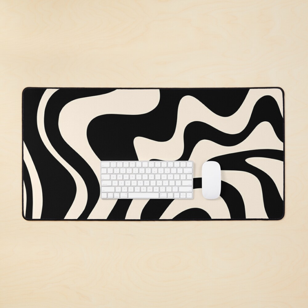 Retro Liquid Swirl Abstract Pattern in Black and Almond Cream Mouse Pad