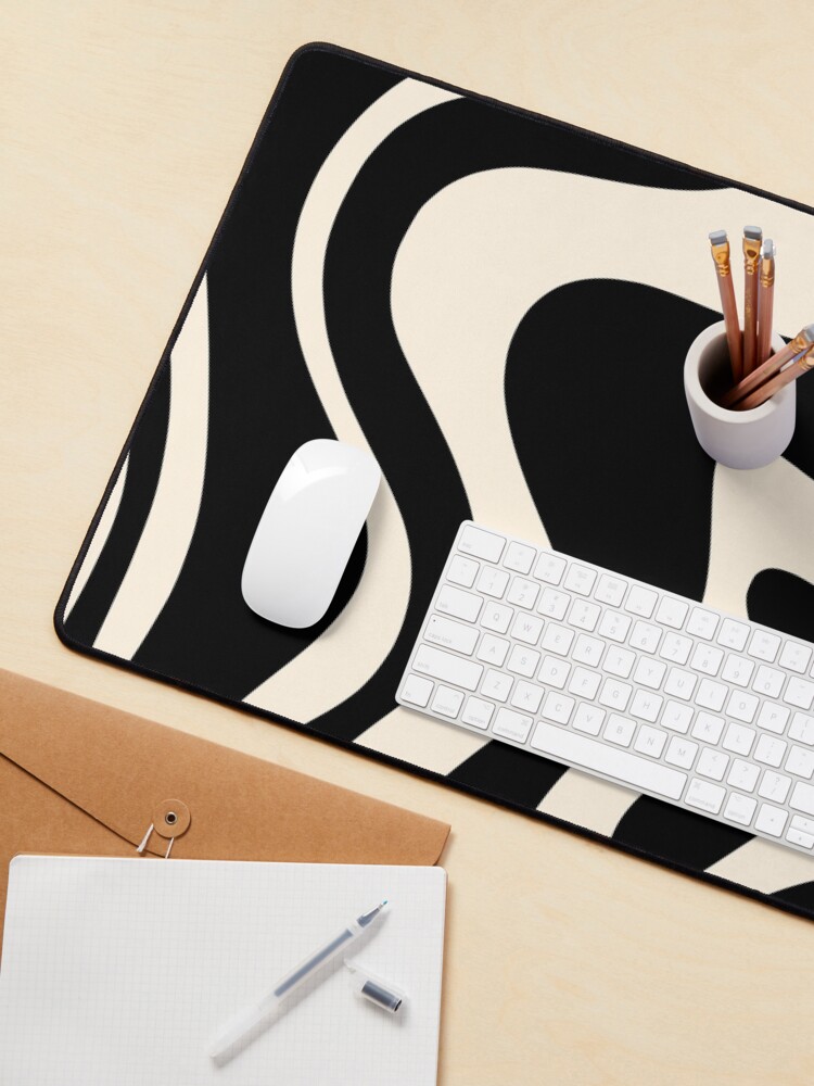 Alternate view of Retro Liquid Swirl Abstract Pattern in Black and Almond Cream Mouse Pad