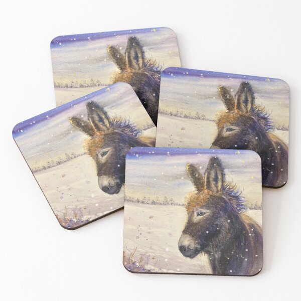 Item preview, Little Donkey: Watercolour portrait of a little donkey in the snow designed and sold by Double Dutch Designs.