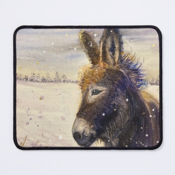 Item preview, Little Donkey: Watercolour portrait of a little donkey in the snow designed and sold by Double Dutch Designs.