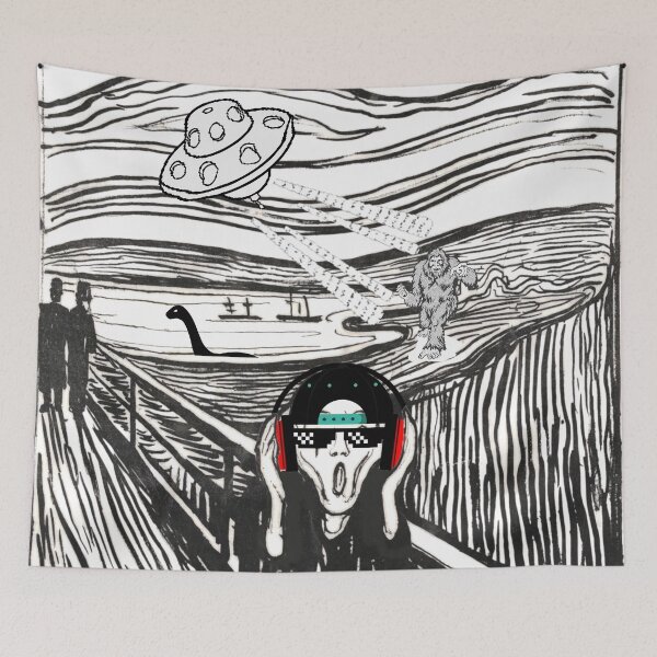 Item preview, The Scream Parody (Munch): The Scream meets Bigfoot vs Aliens vs Loch Ness Monster designed and sold by OutofFocusShop.