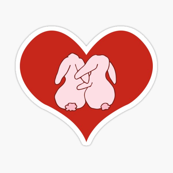 Valentinstag Damastmuster mit weißen Kaninchen auf Rot Sticker
