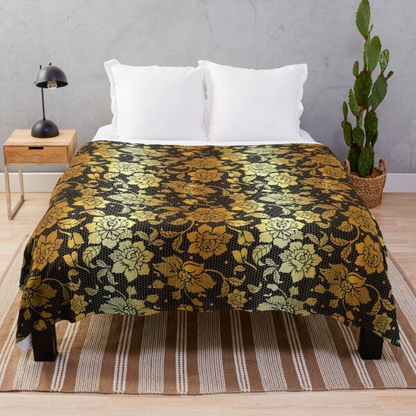 Item preview, Gold lace pattern on black background designed and sold by Starlett Designs.