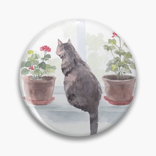 Item preview, Watercolor cat and geraniums. designed and sold by Ecaterina Capanji.