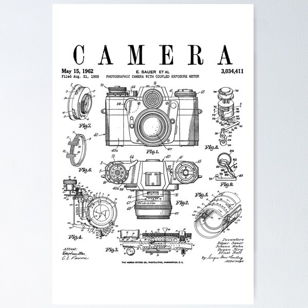 Aperçu de l'œuvre Appareil photo photographique vintage classique brevet dessin imprimé créée et vendue par GrandeDuc.