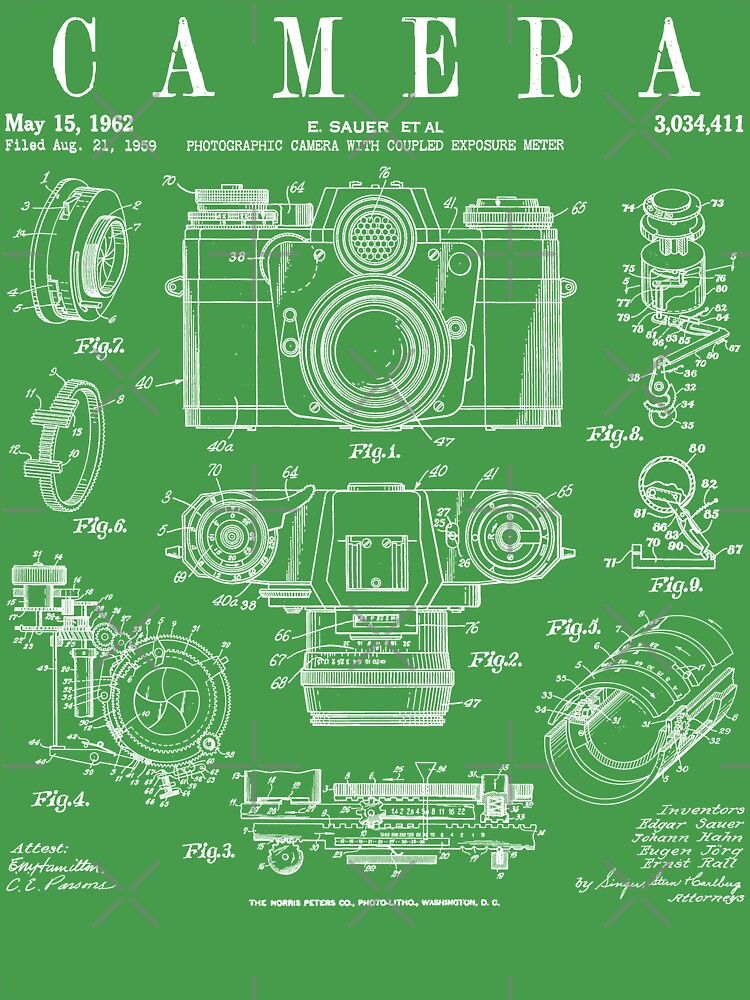Photography Camera Vintage Classic Patent Drawing Print | Baby One-Piece