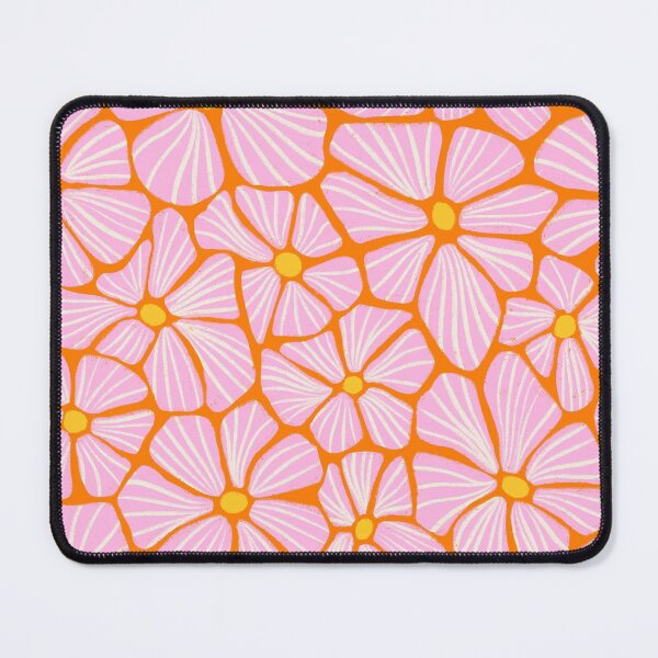 Aperçu de l'œuvre Flower Power Seventies Sixties Hippie Flowers Pattern Orange Pink créée et vendue par Sandra Hutter.