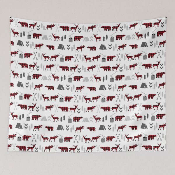 Item preview, Buffalo plaid woodland moose deer bear forest woodland trees camping designed and sold by lauricecmd.