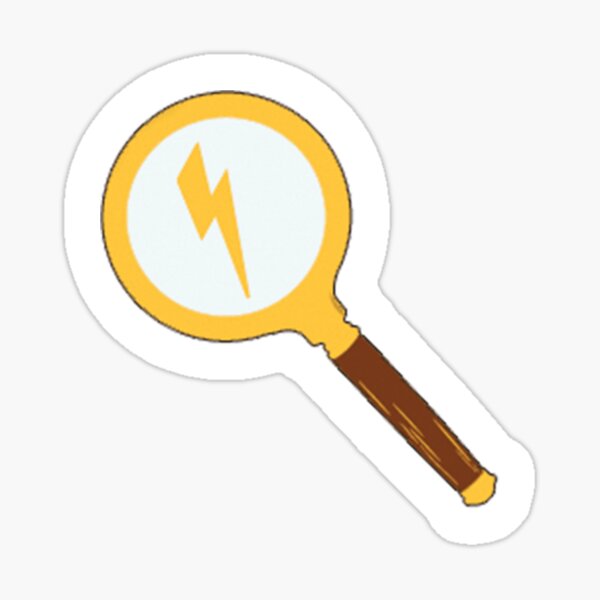 The Strangeworlds Travel Agency white background magnifying glass badge sticker Sticker