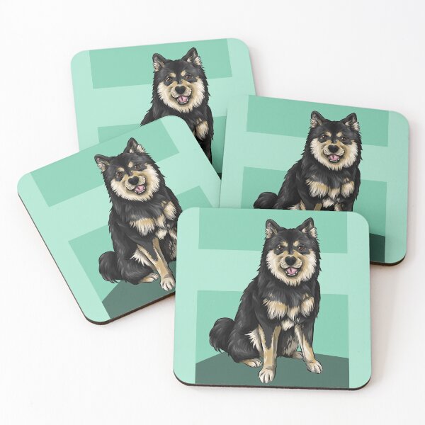 Item preview, Finnish Lapphund Dog | Black and Tan | Cyan Background designed and sold by shirinsart.