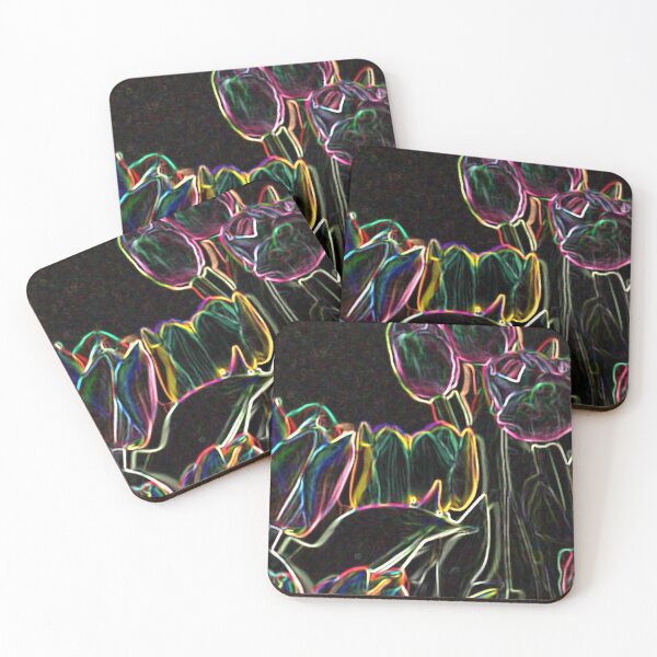 Item preview, Multi-Colored Tulips Flowers Neon Abstract Black Background designed and sold by JariHawk.
