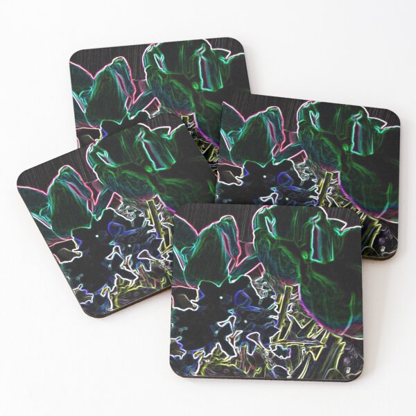 Item preview, Multi-Colored Tulips Flowers Neon Abstract Black Background designed and sold by JariHawk.