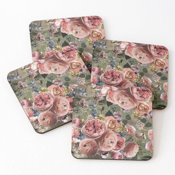 Item preview, Luxury Real Genuine Vintage Roses Botanical Garden Pattern on green Nightgarden designed and sold by UtArt.