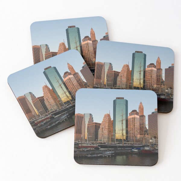 Item preview, Just Before Sunrise - Manhattan Skyline and South Street Seaport Historic Ships designed and sold by Georgia Mizuleva.