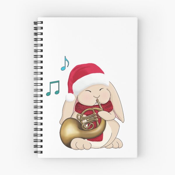 Item preview, Christmas Bunny Playing French Horn in Santa Hat and Scarf designed and sold by Jazznote.