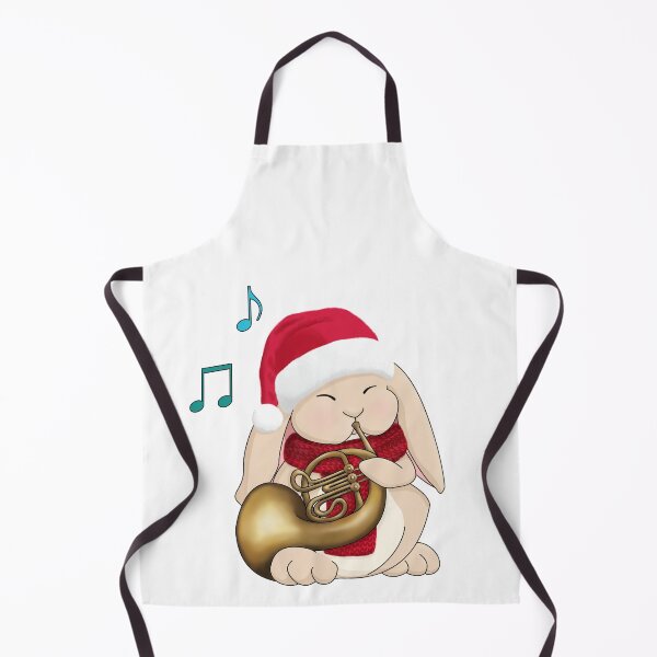 Item preview, Christmas Bunny Playing French Horn in Santa Hat and Scarf designed and sold by Jazznote.