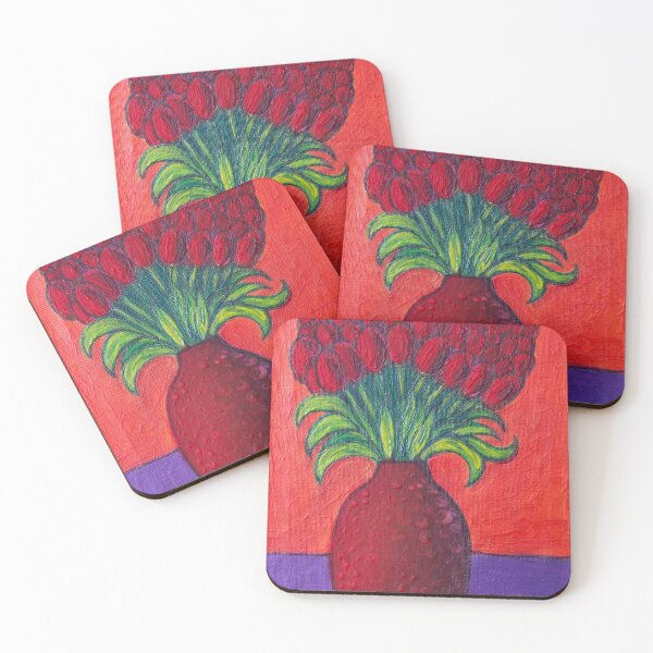 Item preview, Red tulips with red background designed and sold by Rebekah Gavra.