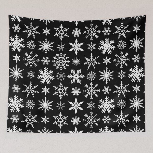 Item preview, Snowflakes doodle Christmas pattern on black designed and sold by NatureArtUK.