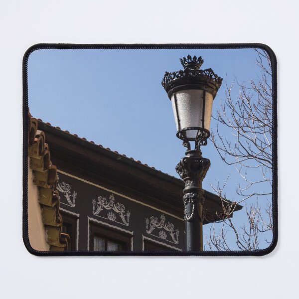 Item preview, Perfectly Aligned - Intricate Ironwork Streetlight and Classic Revival House designed and sold by Georgia Mizuleva.