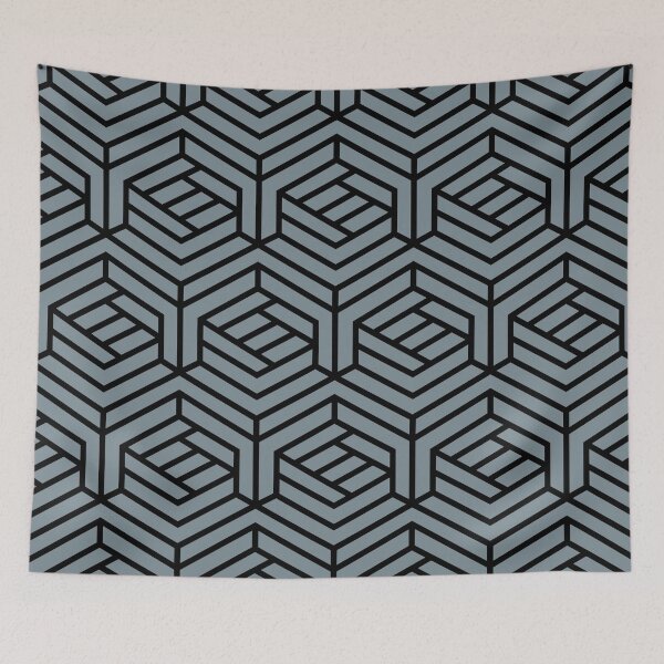 Item preview, Black and Blue Modern Cube Geometric Shape Pattern Pairs Dulux 2022 Popular Colour Denim Drift - Color Trends designed and sold by ColorOfTheYears.