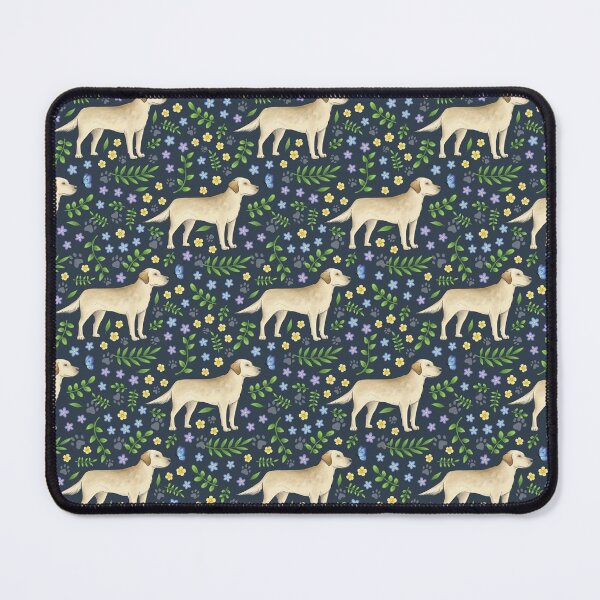 Item preview, Perro Labrador floral con patrón de mariposa sobre fondo gris marino oscuro designed and sold by HazelFisher.