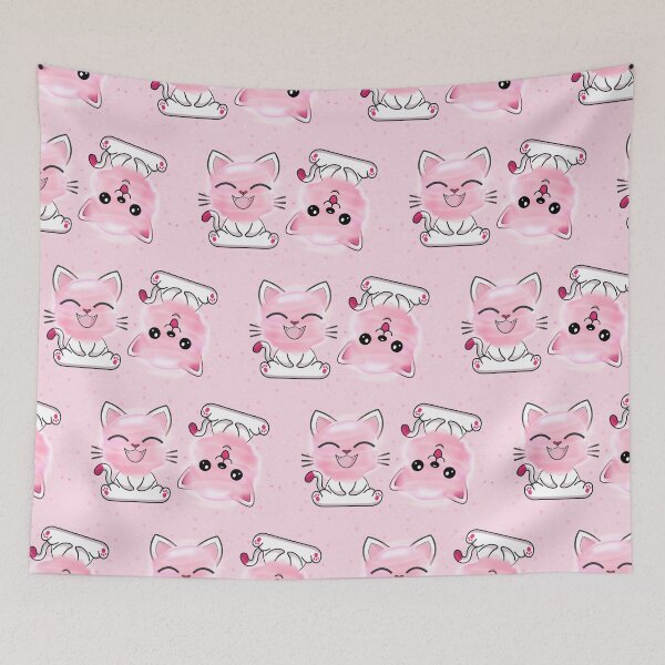 Item preview, Happy Cat Sweet Pink Watercolor Cotton Candy Pattern designed and sold by PinkPandaDesign.