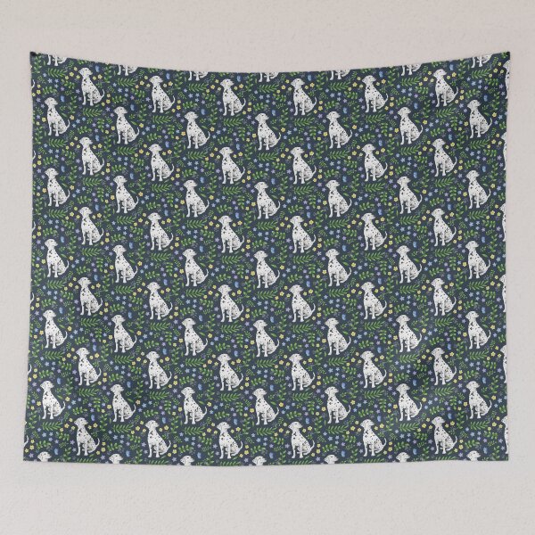 Item preview, Floral Dalmation Dog with Butterfly pattern on dark navy grey background designed and sold by HazelFisher.