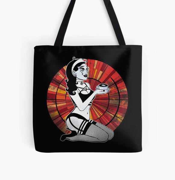 Goth-Nonne, die Kaffee-Buntglas-Design serviert Allover-Print Tote Bag