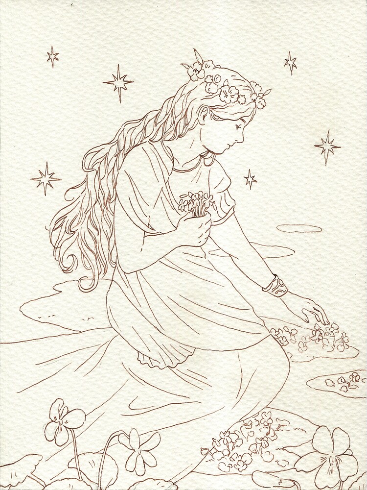 "Persephone picking violets ink drawing" Poster by HynekSnajdr Redbubble